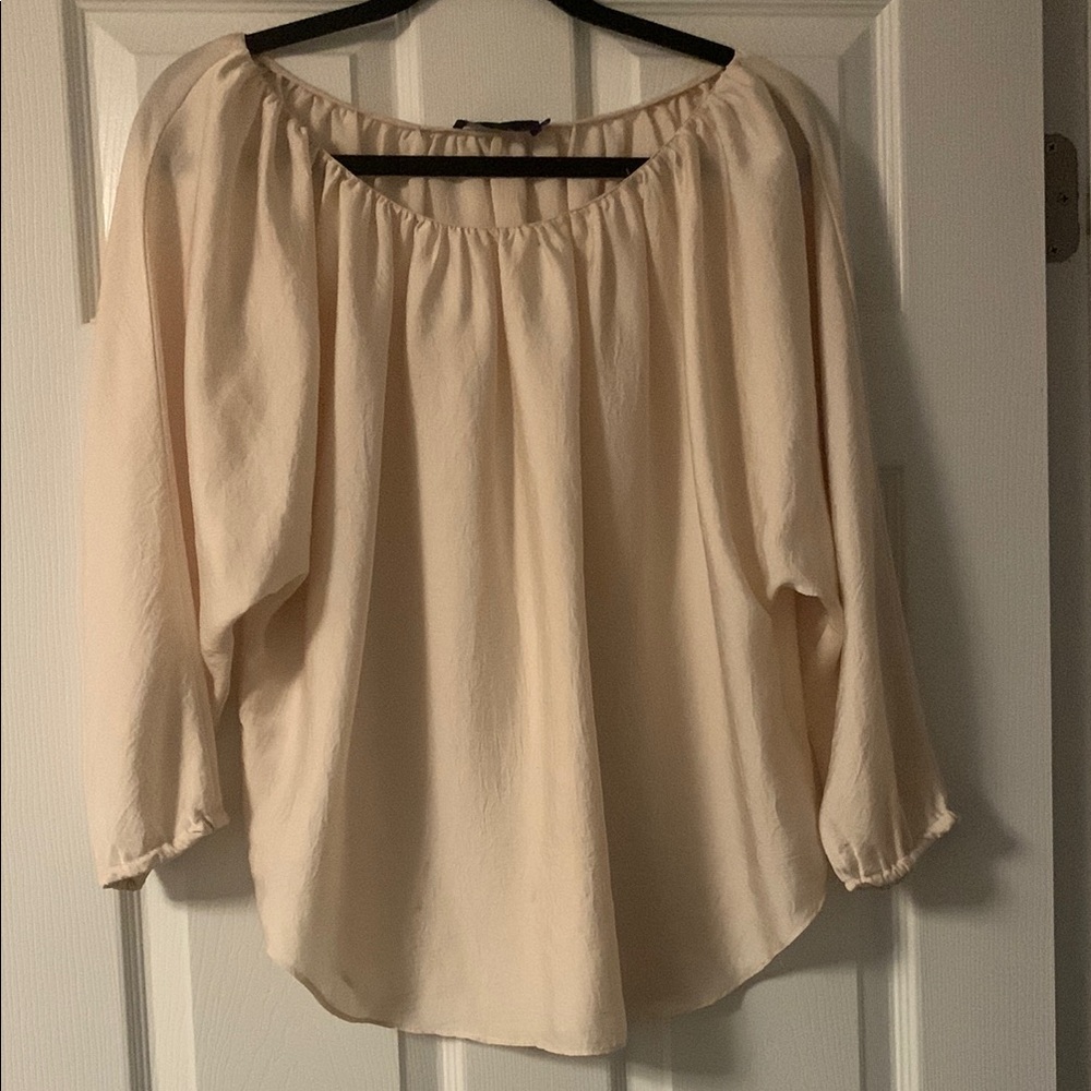 Hatch Tan and Cream Flutter Sleeve Blouse